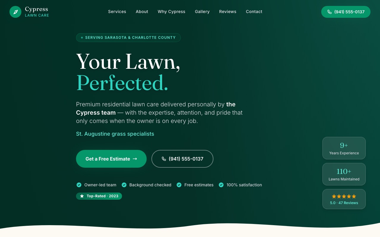 Cypress Lawn & Landscape — concept site for a premium lawn care company
