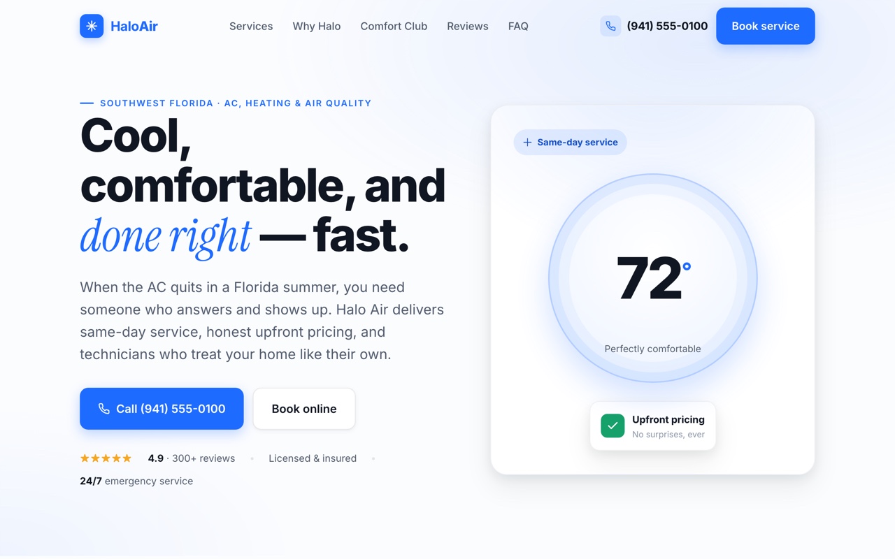 Halo Air — concept site for an air-conditioning & home-services company