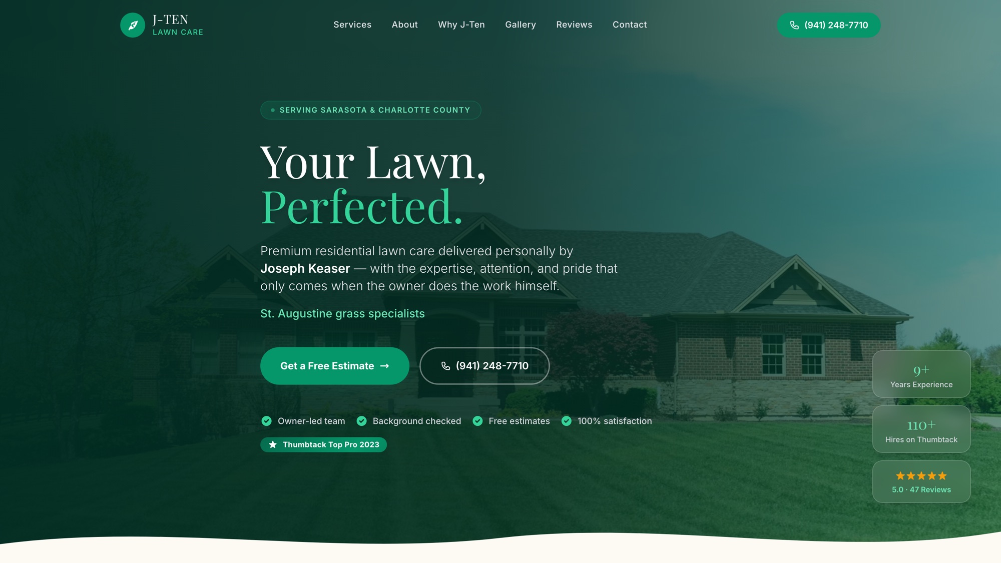 J-TEN Lawn Care website homepage