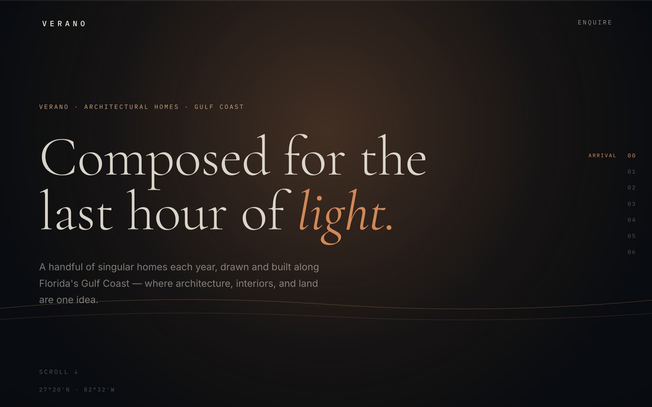 Verano — concept showcase site for a luxury home builder